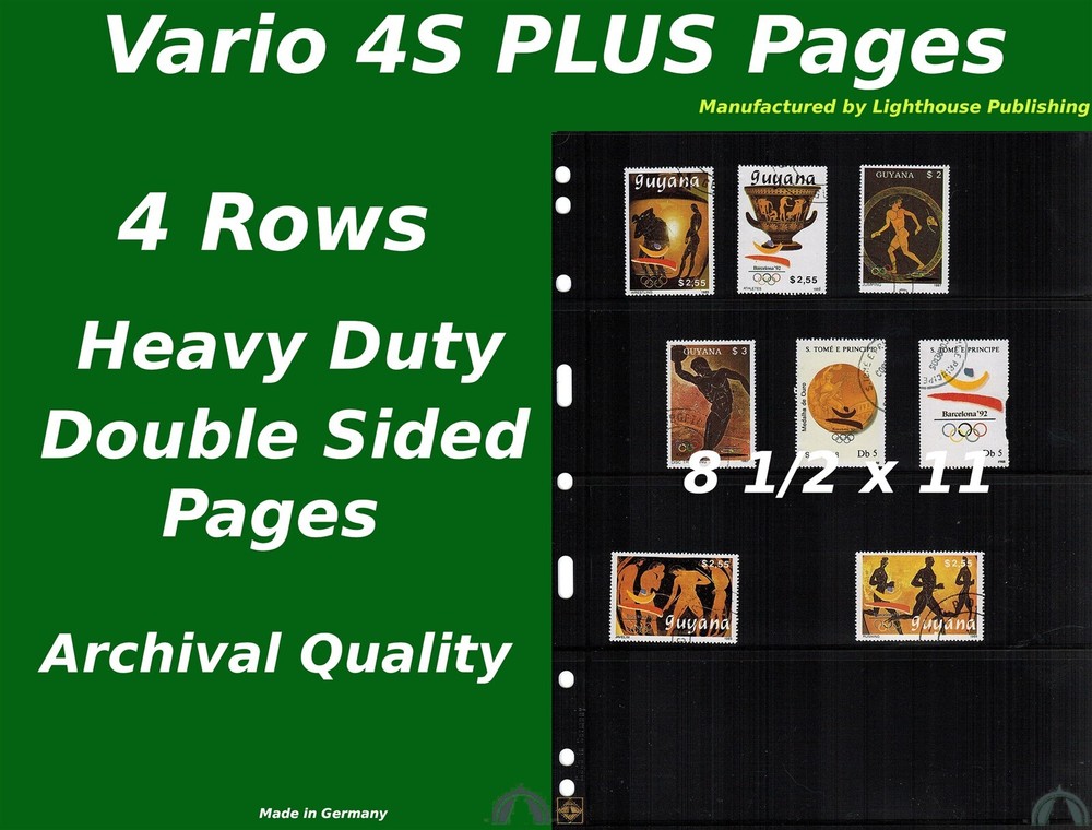 10 VARIO 4S PLUS Pocket Double Sided Pages for Stamp and Other Collecting, Black