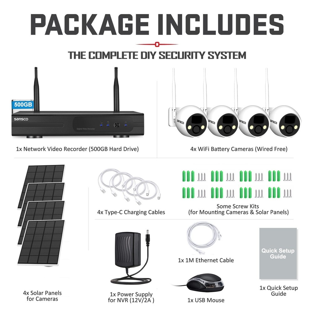 8CH Wireless Solar Powered CCTV Security System 4MP WiFi Audio PTZ Camera