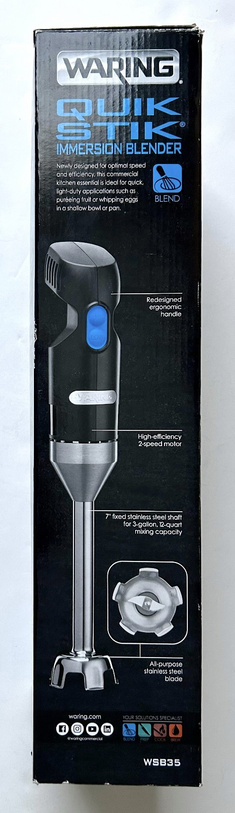 NEW Waring Commercial Pro Restaurant Quik Stik Immersion Hand Held Blender WSB35