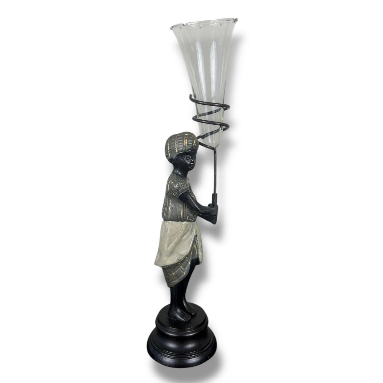 Bronze Blackamoor Nubian Statue Candle Holder Art Deco Hollywood Regency