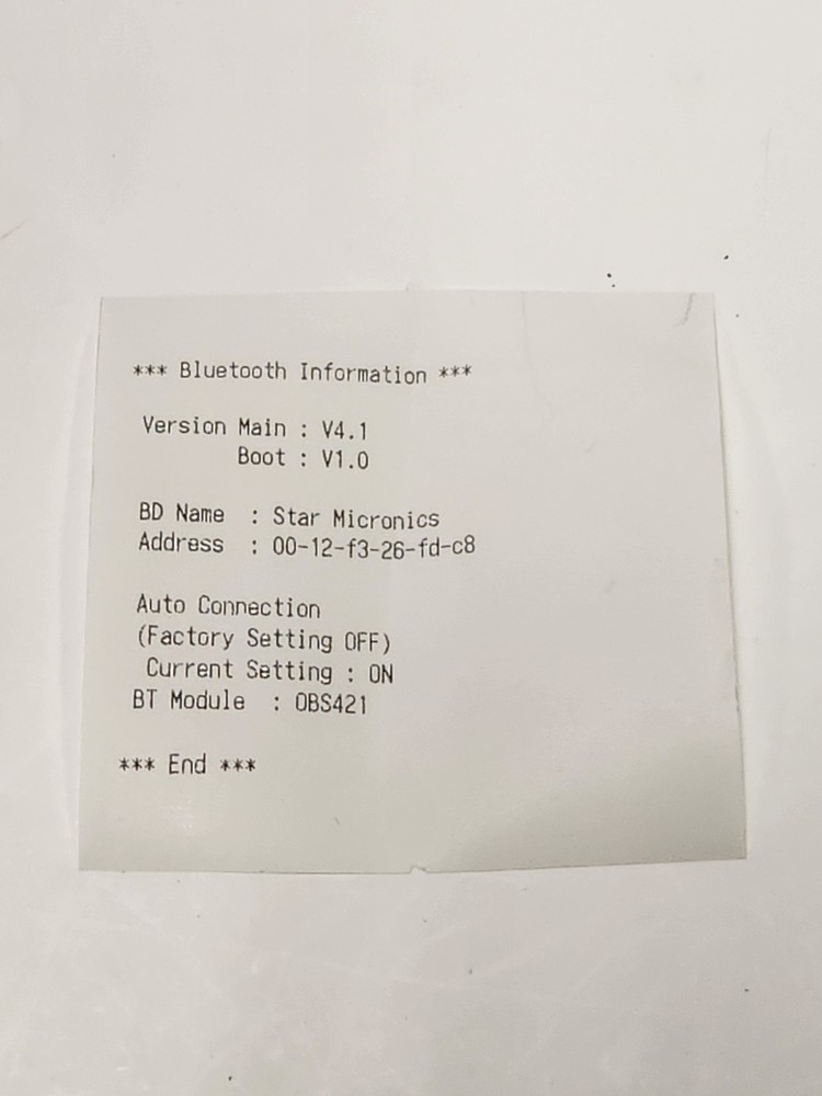 Star Micronics TSP654IIBI2 (TSP650II Series) Bluetooth Receipt Printer - Tested
