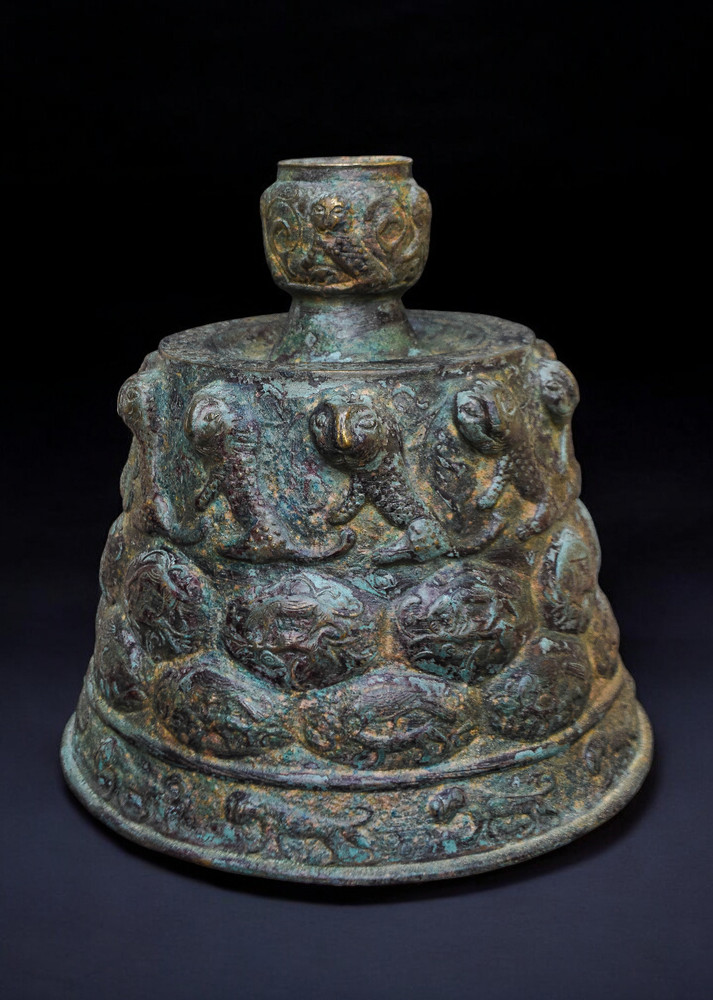 Islamic Mamluk Candlestick Base, Embossed and Engraved Bronze, Middle Eastern