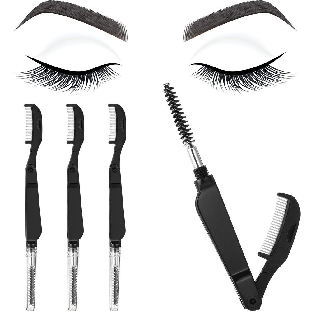 4 Pcs Eyelash Combs Eyebrow Combs Foldable Eyelash Separator Tool Stainless Stee