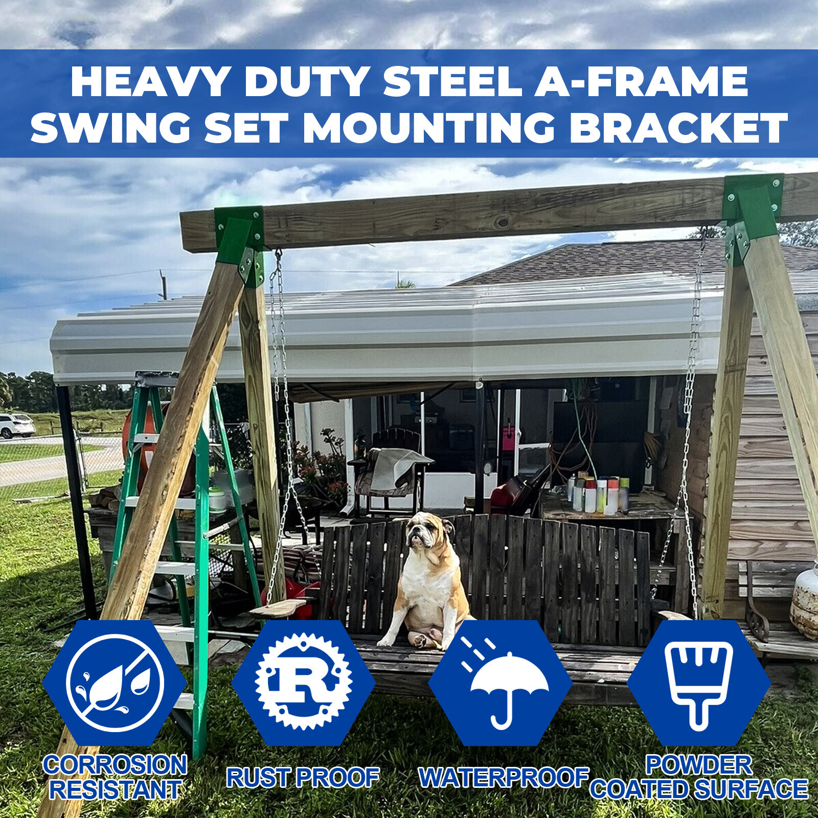 (Set of 2) Brackets 1-2-3 A-Frame Swing Green Powder-Coated Heavy Duty Steel