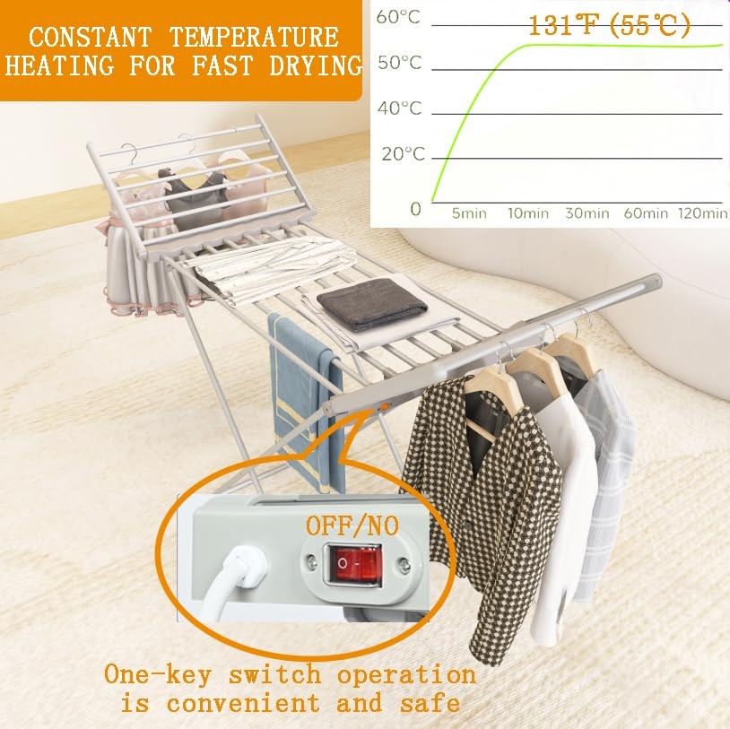 (1 Pack) Heated Clothes Drying Rack, Folding Electric Clothes Rack, Collapsib...