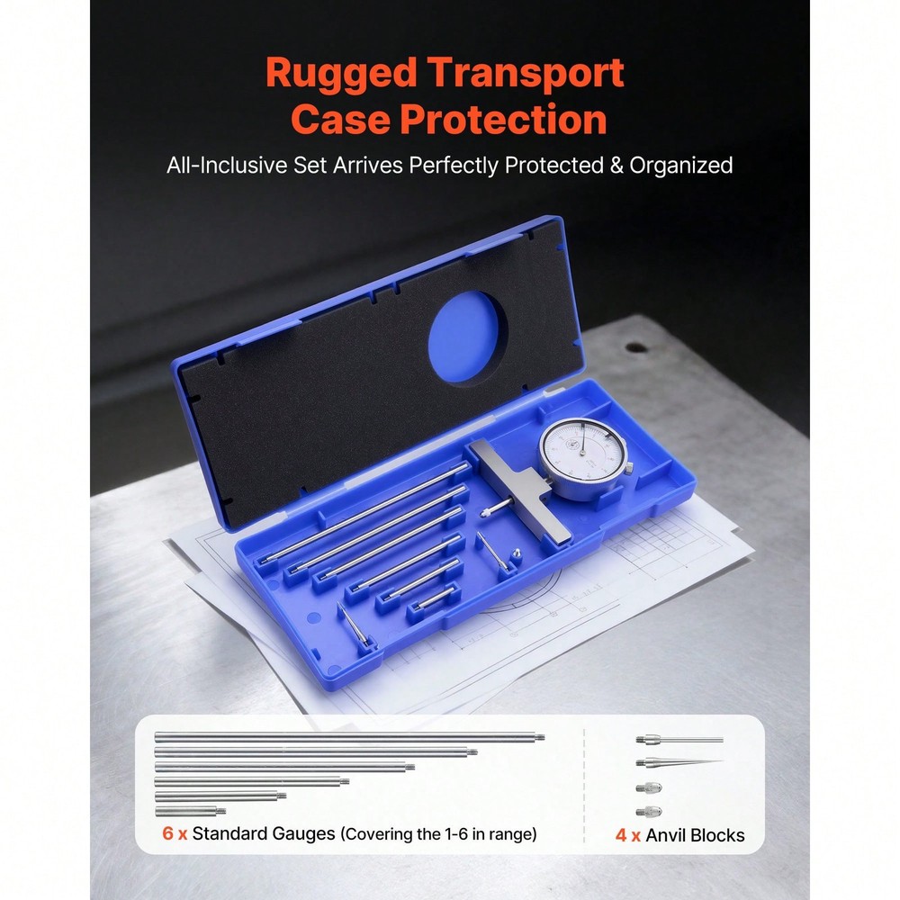 Depth Gauge, Depth Micrometer 0-22 Inch Measuring Range, 0.001" Resolution,