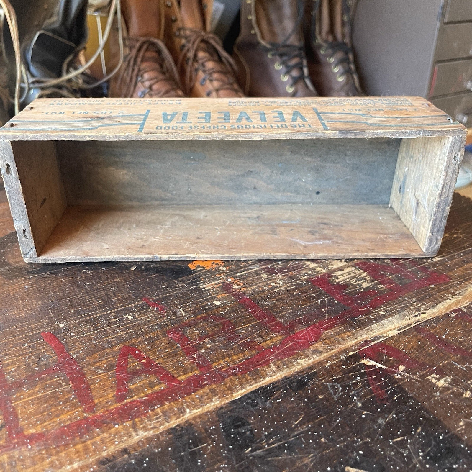 Vintage Wood KRAFT Velveeta Cheese box Crate 2 lb Size Display