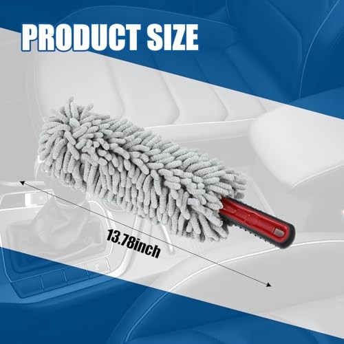 Car Duster Interior & Exterior, 13.78" Soft Microfiber Auto Duster Light Gray
