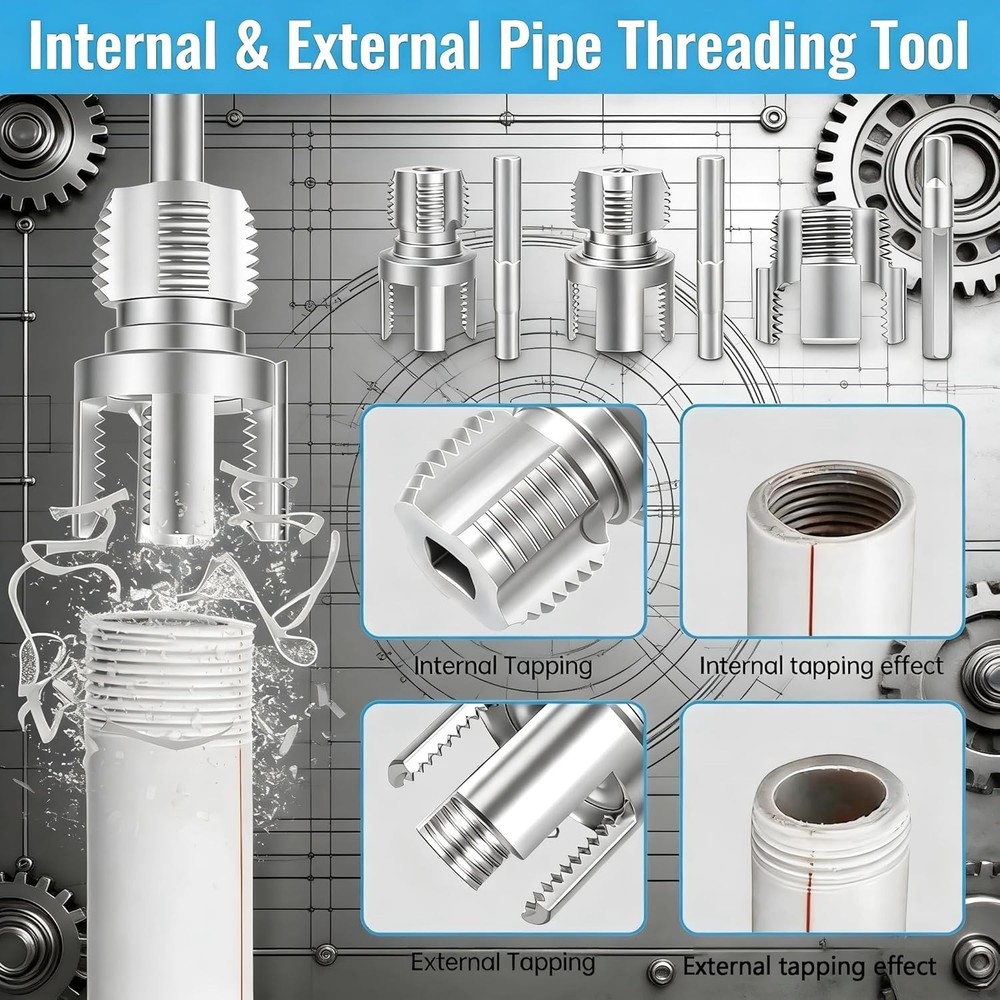 3Pcs Integrated Internal & External Pipe Threading Tool, Pipe Tapping and Thread