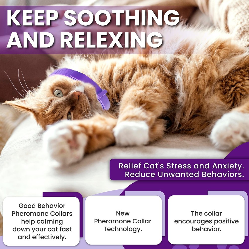 Calming Collar for Cats Pheromone Behavior Support Waterproof Adjustable 4-Pack