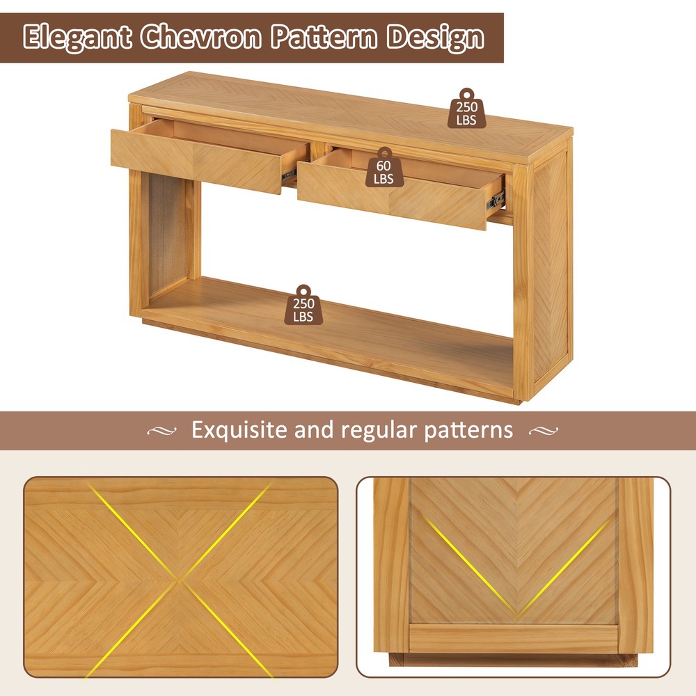 TREXM 55" Console Table, Rustic Wooden Entryway Table with Storage Drawers and