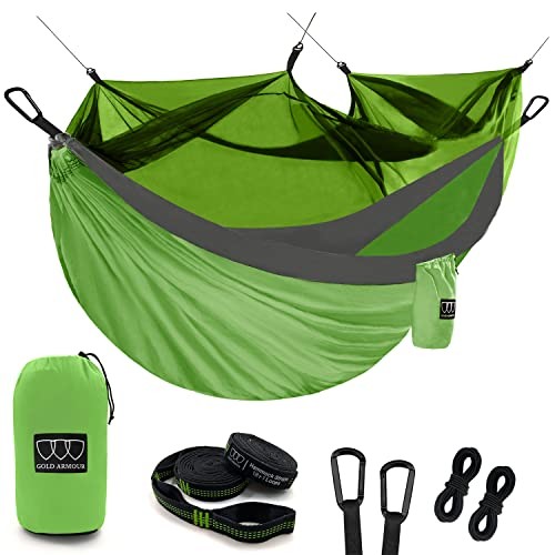 Camping Hammock - Camping Essentials, Double Hammock with Lime Green & Gray