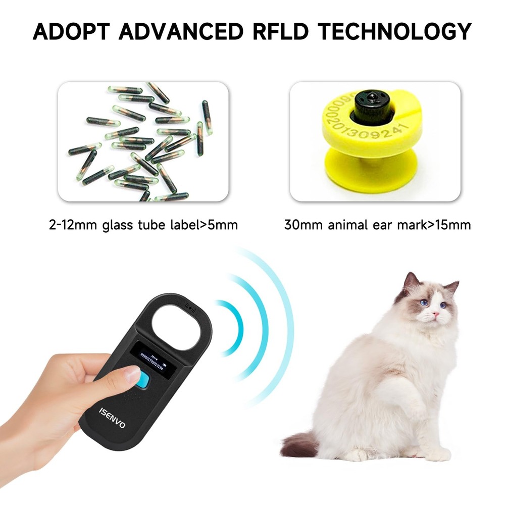 Pet Microchip Scanner Rechargeable RFID EMID Micro Chip Reader Scanner 134.2k...