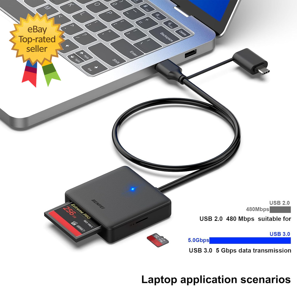 Memory Card Reader 4In1 USB 3.0 and USB C to SD Micro SD MS CF Card Reader