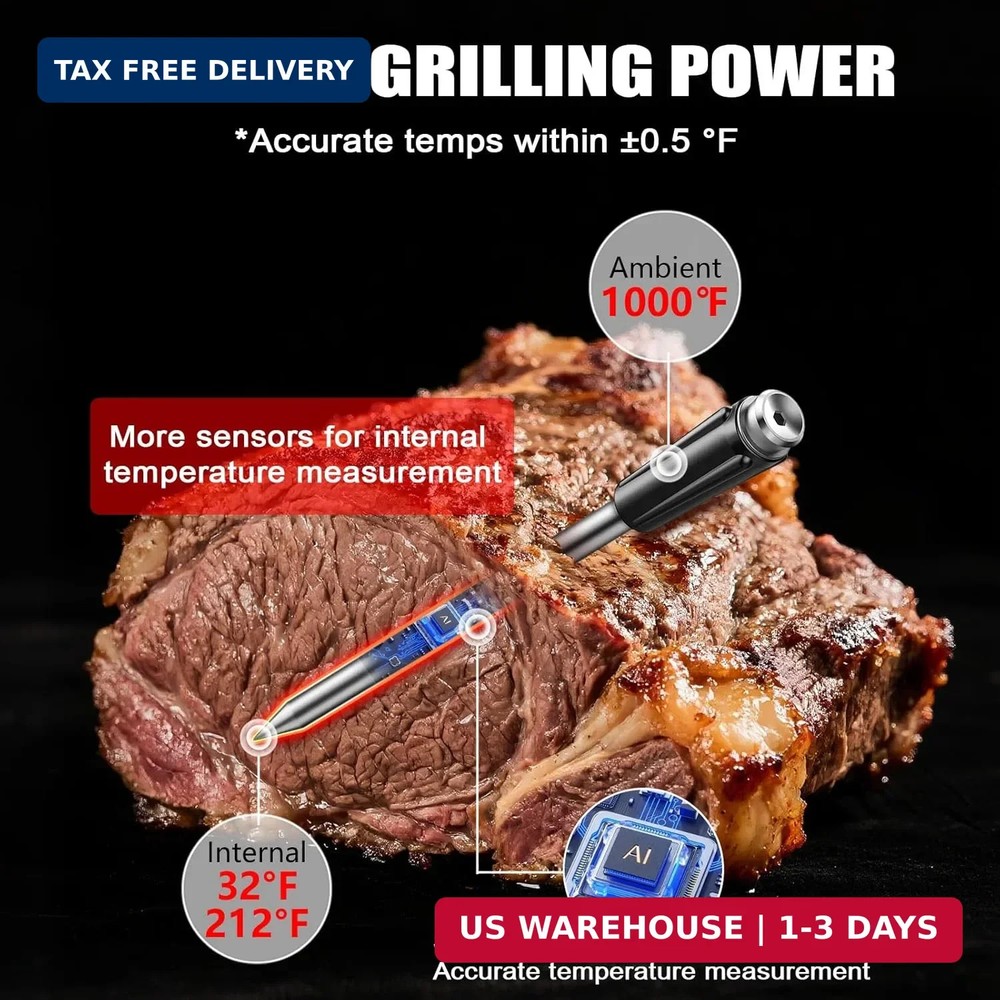 Bluetooth Wireless Meat Thermometer, No App Needed, 800FT Range, Dual Ultra-Thin