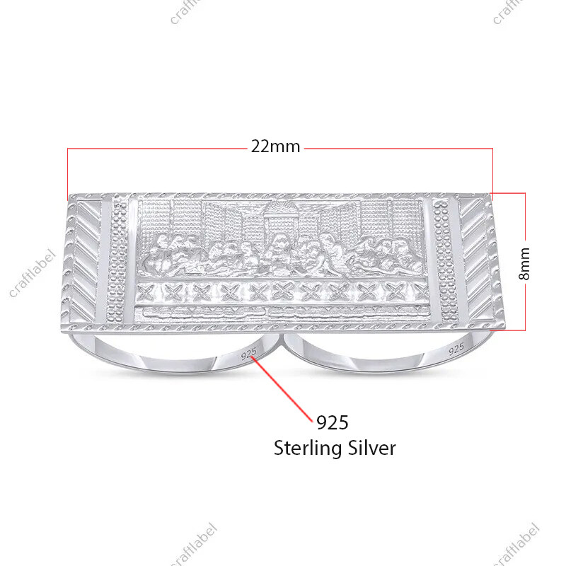 Two Finger Rectangular Last Supper Atlas Men's Ring Solid 925 Sterling Silver
