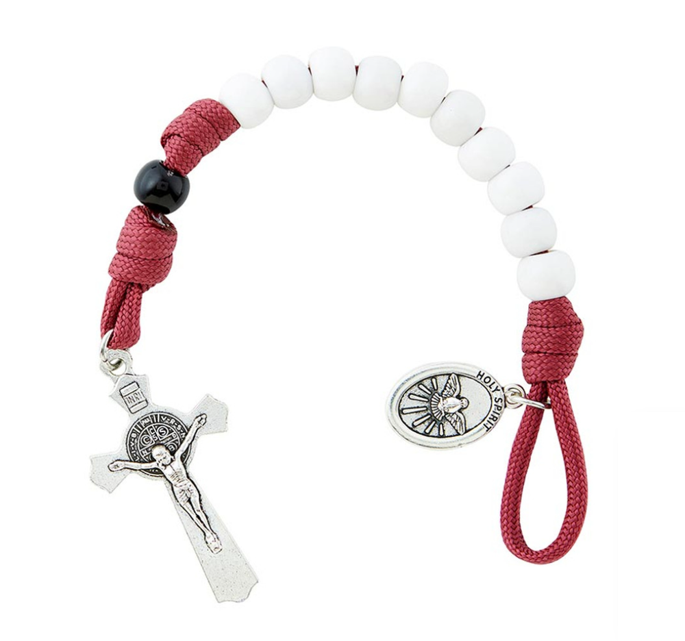 Holy Spirit One Decade Paracord Rosary Red White Confirmation Gift Catholic