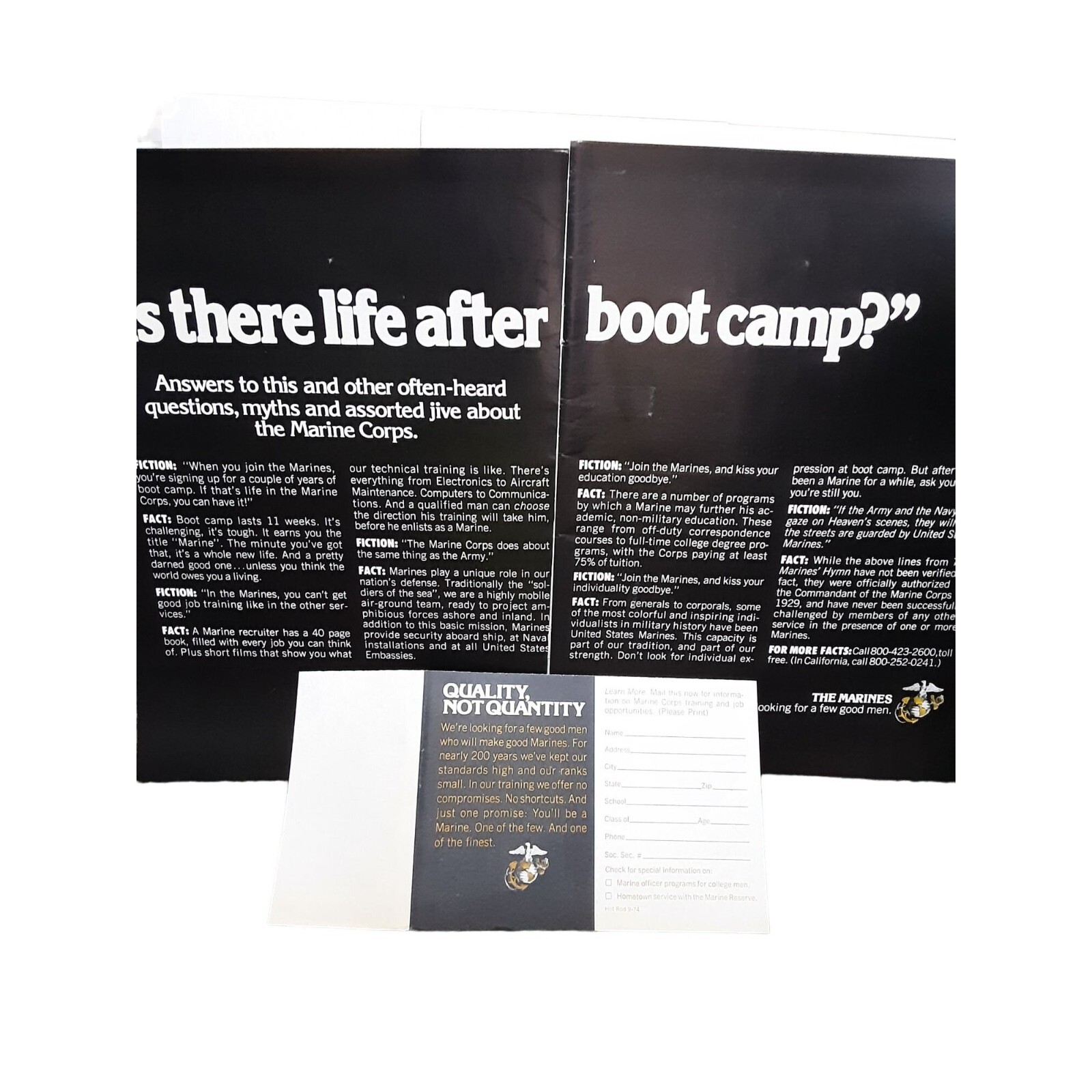 1974 US Marines 2 Page Original Print Ad Vintage