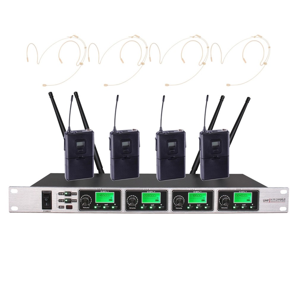 4 Channel Wireless Headset Microphone System for Stage School Church Performance