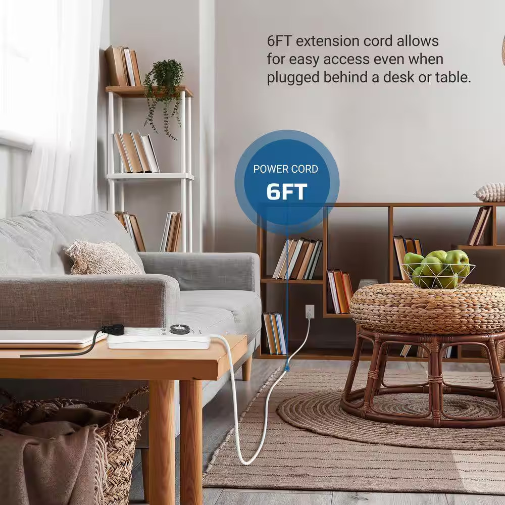 Mechanical Indoor Timer Power Strip with 8-Outlets, Countdown, Flat Plug, 6 Ft.