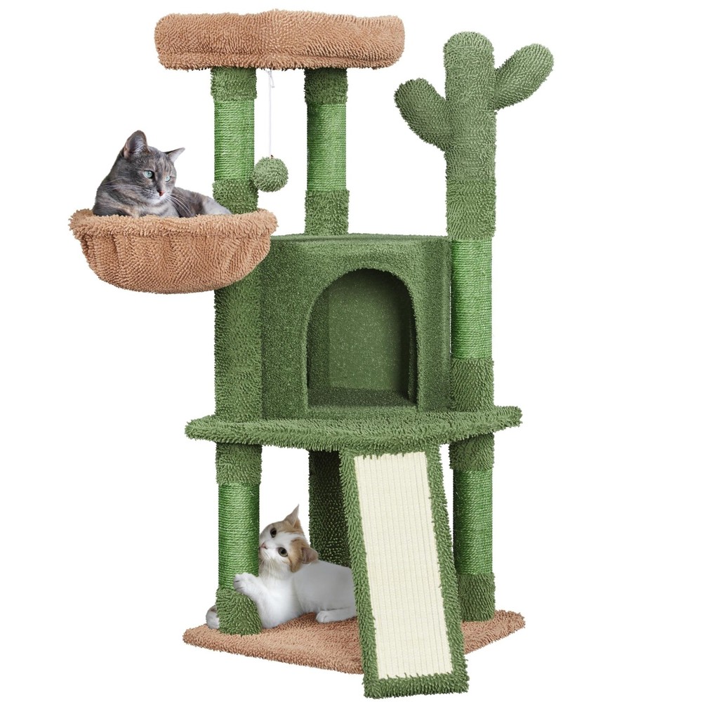 Yaheetech 42in Cactus Cat Tree Scratching Post Multi-Level Kitten Tower Green