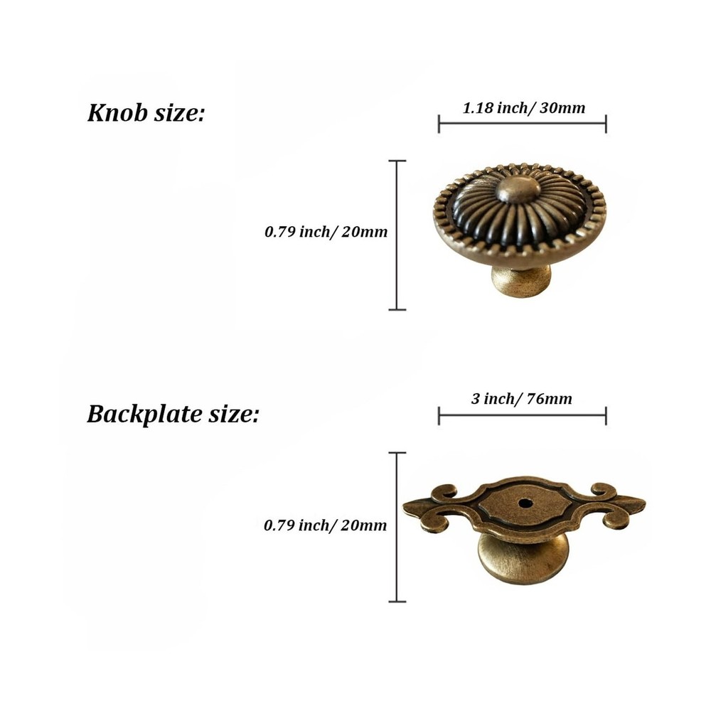 Brass Cabinet Knobs, Vintage Retro Mushroom Drawer Knobs with Backplate, Dres...