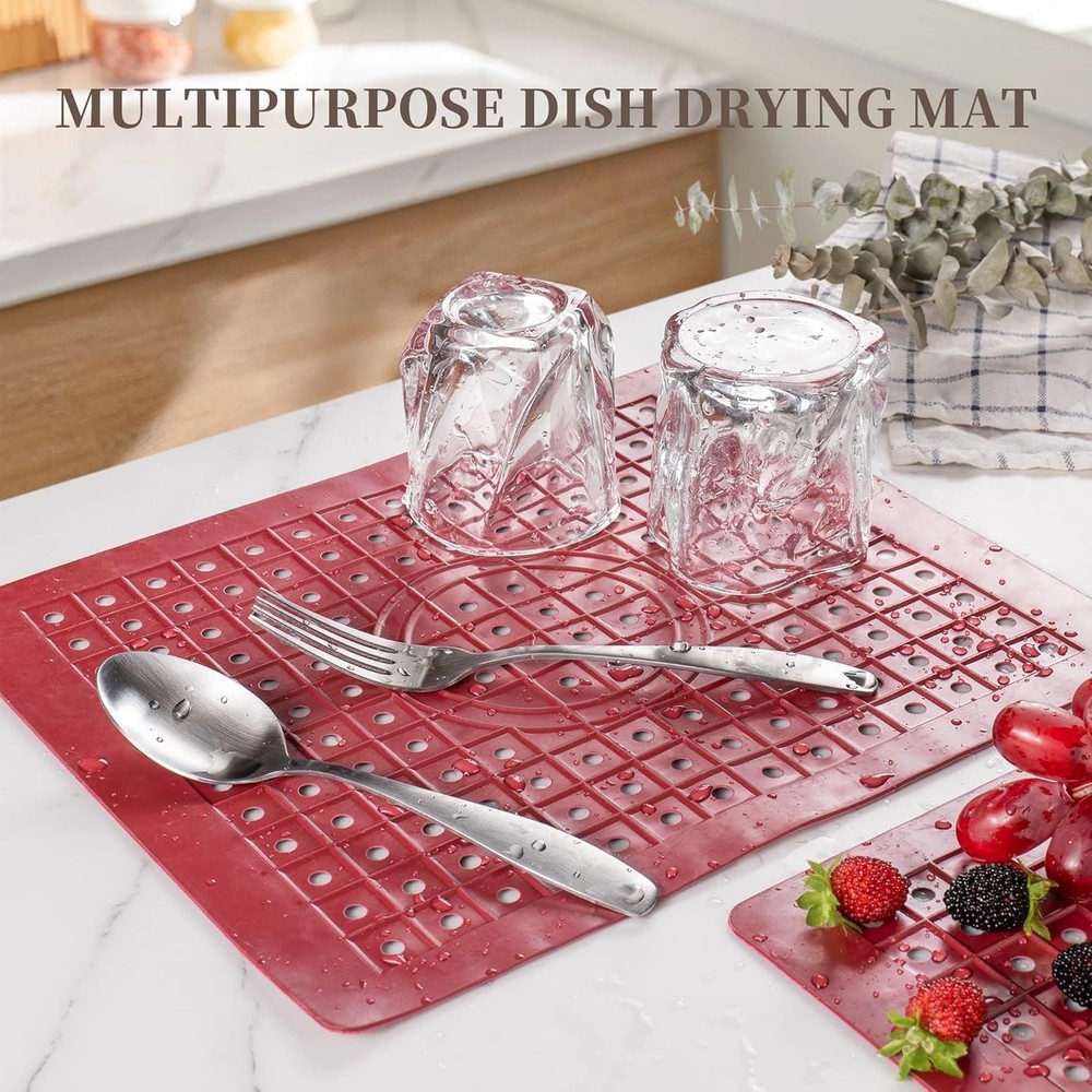 Kitchen Sink Mat, 12" x 10" Rectangular Sink Protector Pad, Fast-Draining Gri...