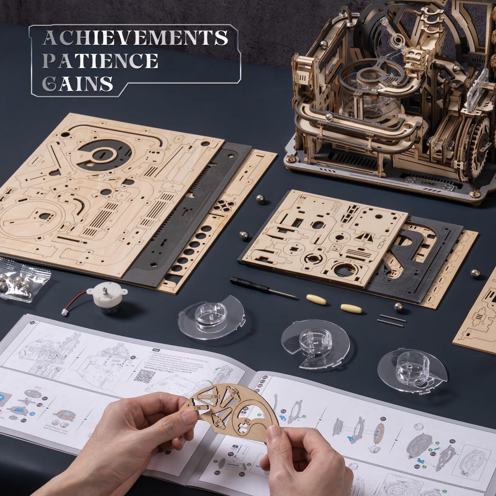 ROKR 3D Puzzle Wood Spaceport Marble Night City with Linkage Model Gift Adults