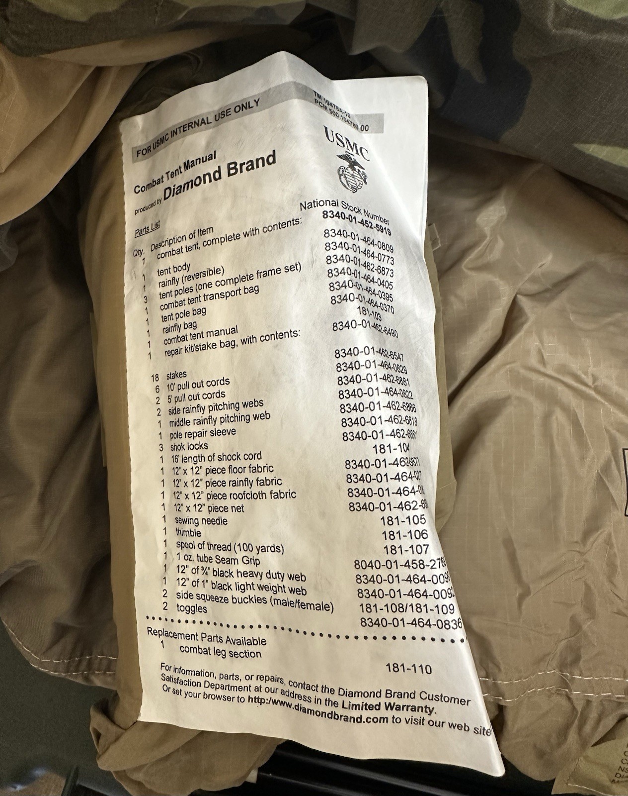 USMC Two Man Combat Tent Woodlands Camo Diamond Brand New old stock