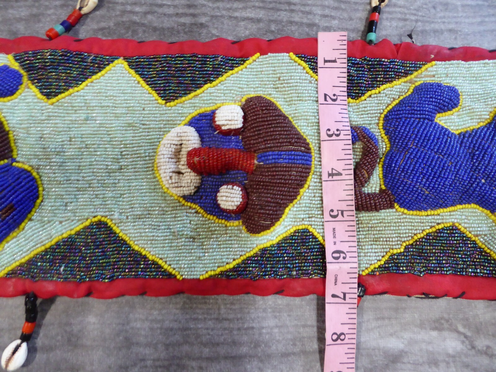 African Tribal Ceremonial Beaded Art Wall Hanging Cowrie Shell 3D Elephant Mask