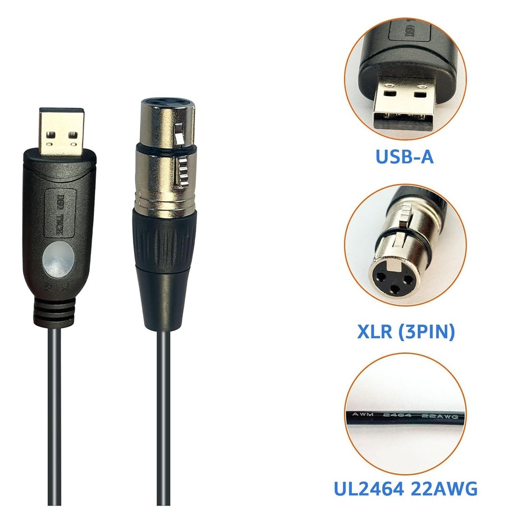 5.9FT USB to DMX Lighting Control Cable for Laptops - Plug and Play Design