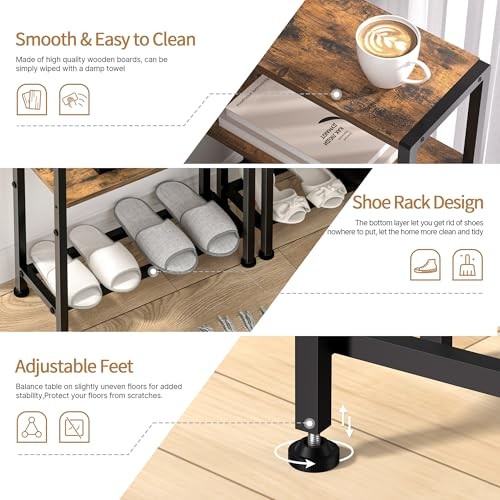 Narrow Side Table for Small Space, 2-Tier Small End Table 1 Rustic Brown-3tier