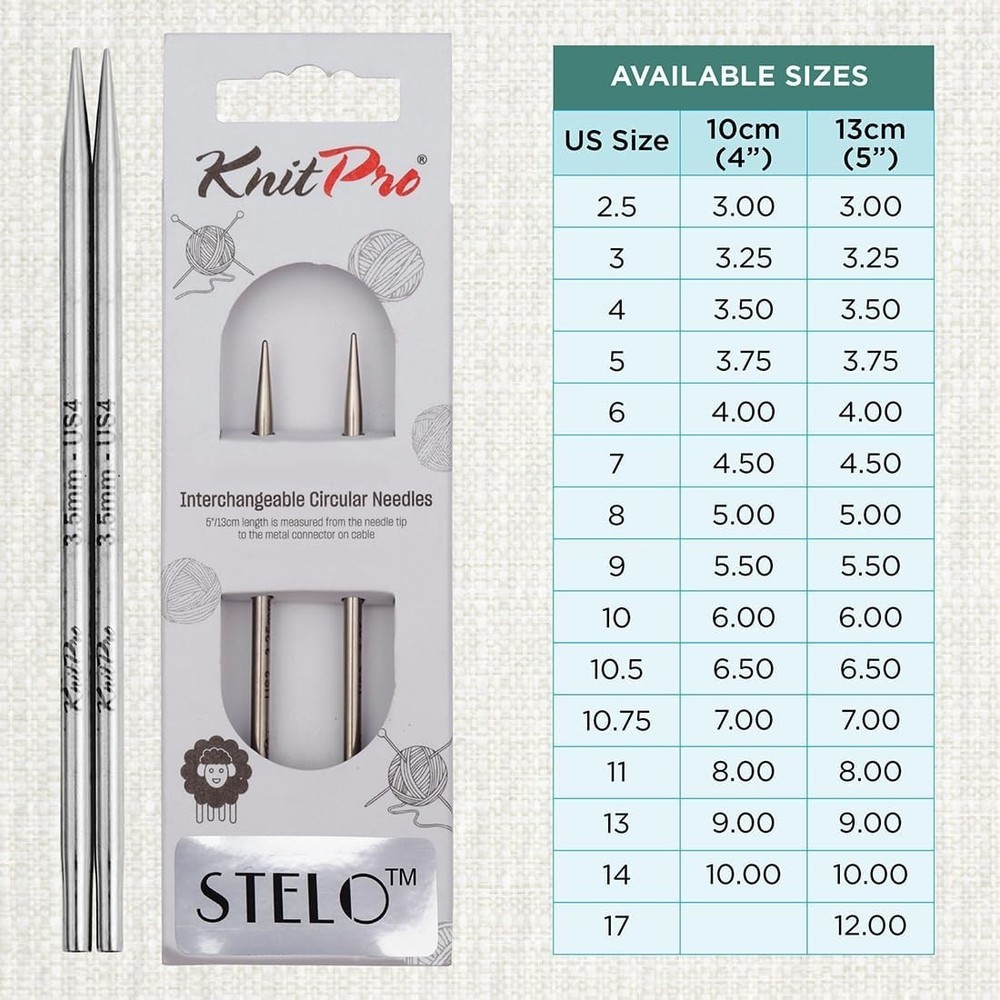KnitPro Stelo Interchangeable Circular Knitting Needles 4" (10cm) Size 2.5 - 15