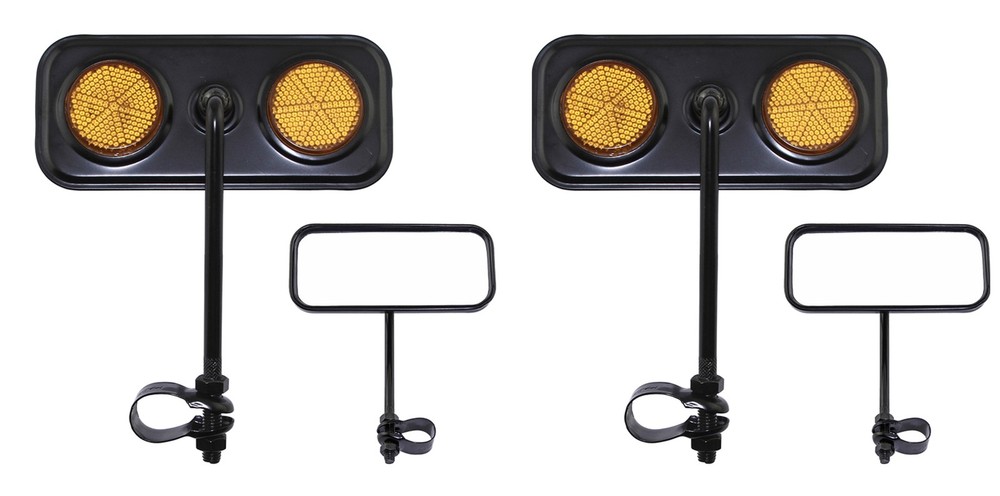 Bike Two Rectangle Mirror Black Amber Reflectors.