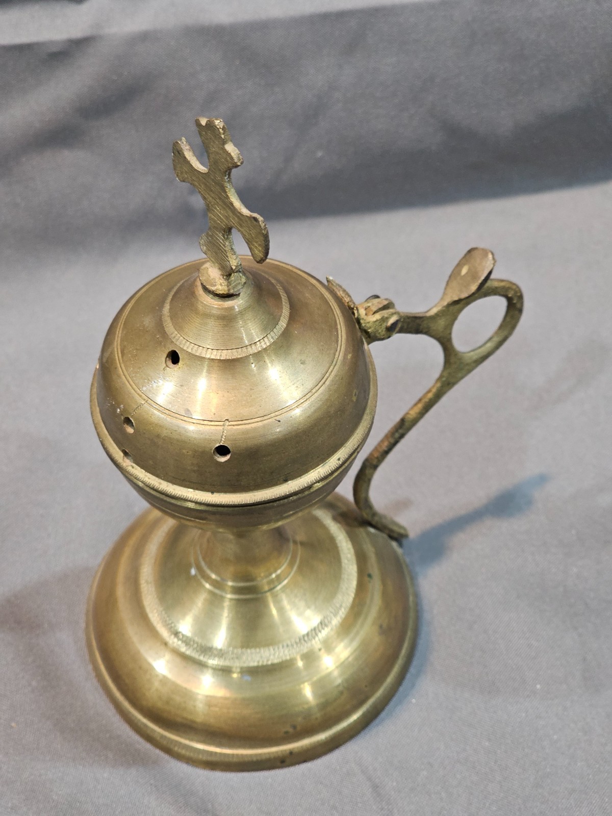 Incense Censer Antique Spiritual Religious Incense Censer Cross on Lid 7"