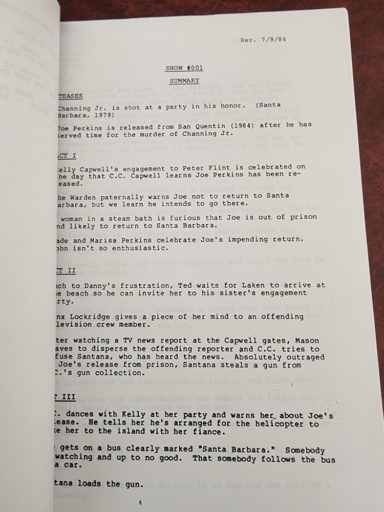 Soap Opera SANTA BARBARA PILOT script - Final Revised Version 9 July 1984