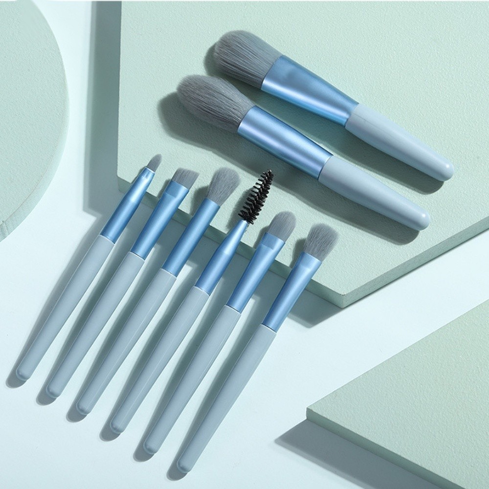 Compact 8 Piece Makeup Brush Set for Eyeshadow Concealer and Blush Application