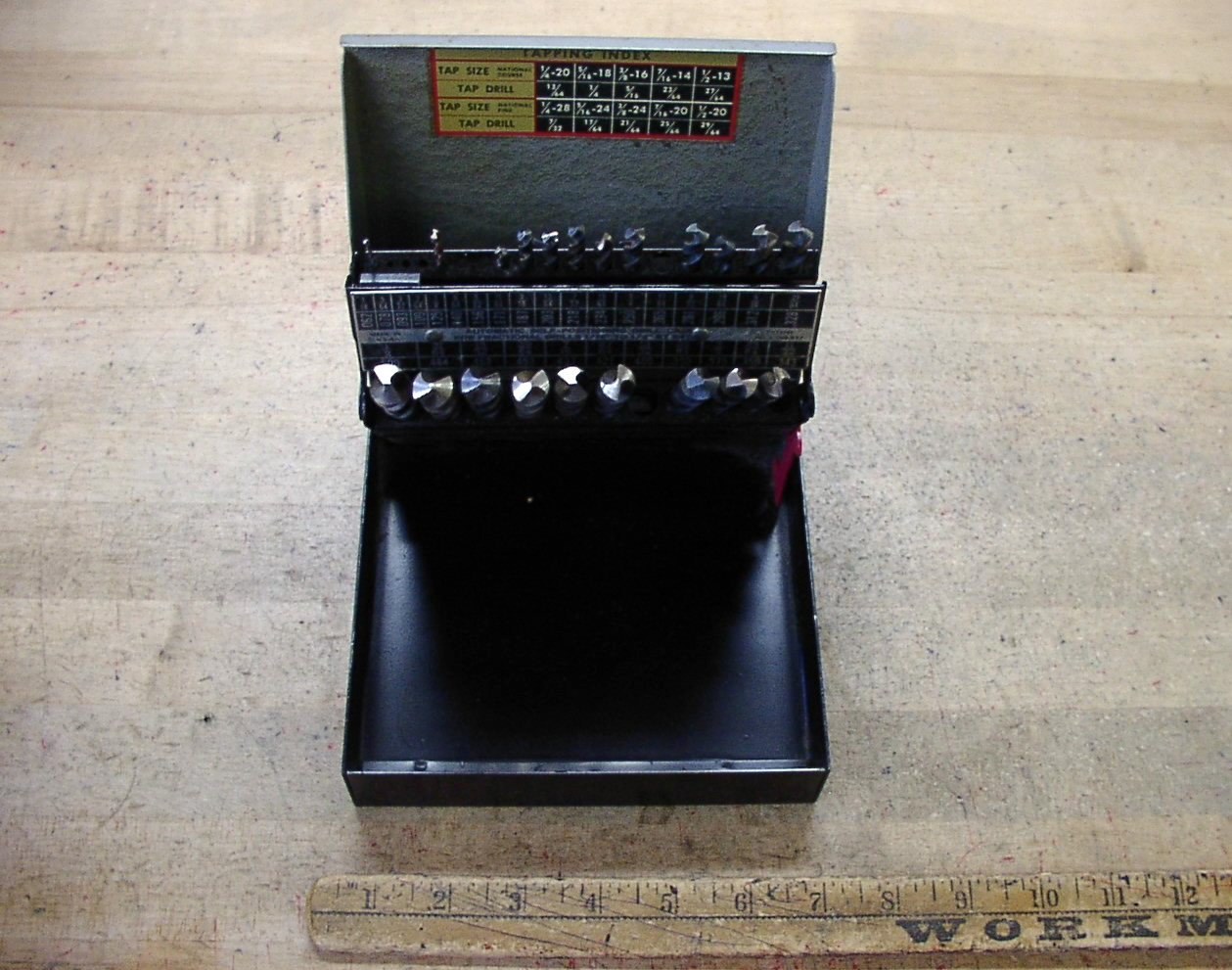 Vntg Craftsman USA Drill Index,Fractional Bits 1/16-1/2" By 64ths,W/21 Bits,VGC