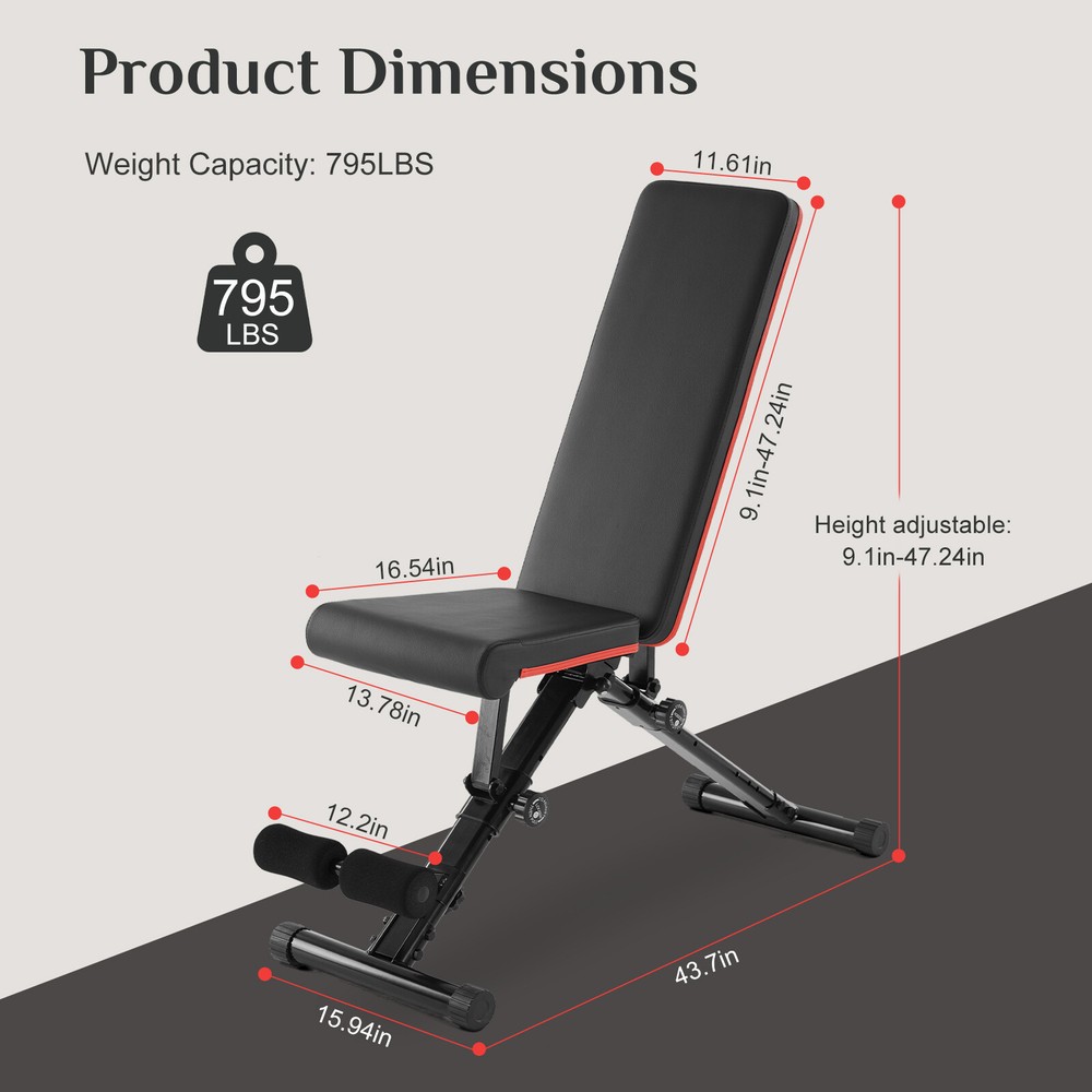 Home Fitness Stool, Foldable Sit-Up Stool, Training Bench with Adjustable Back