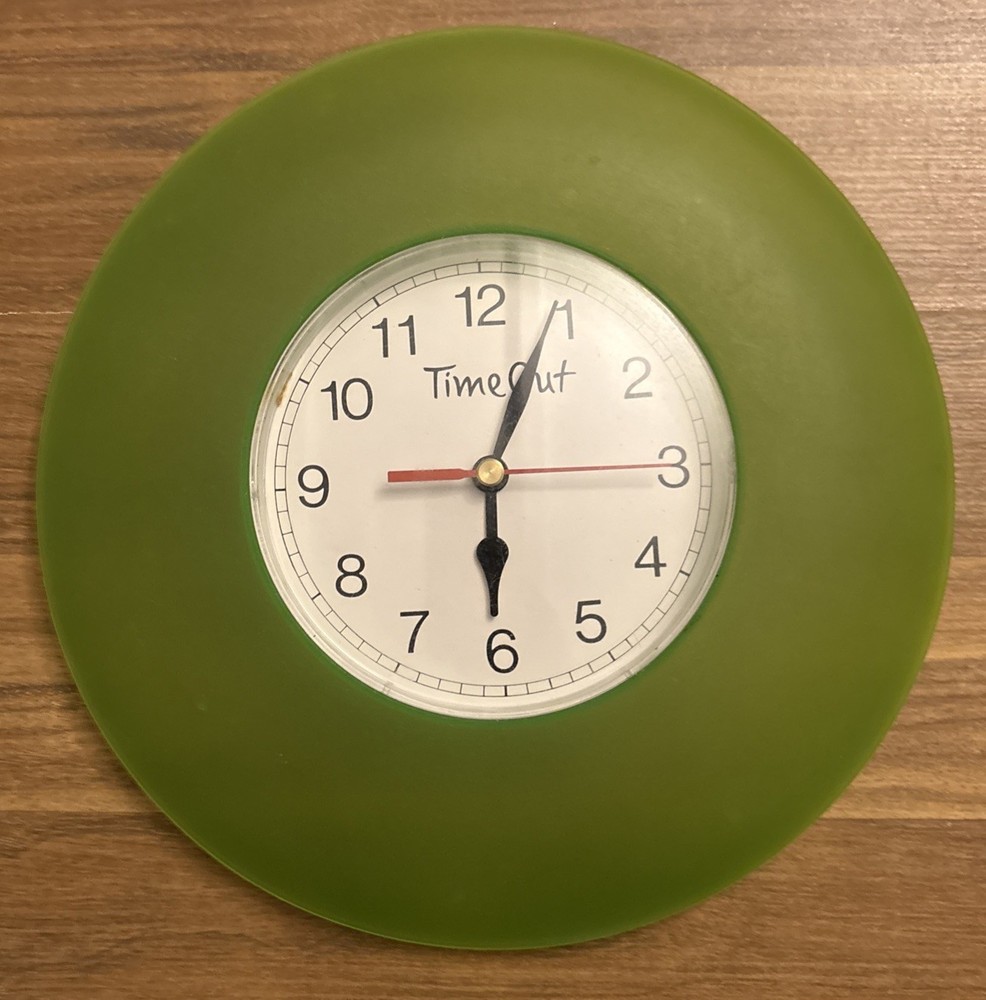 1990s Y2K  wall clock Timeout Green Round Plastic