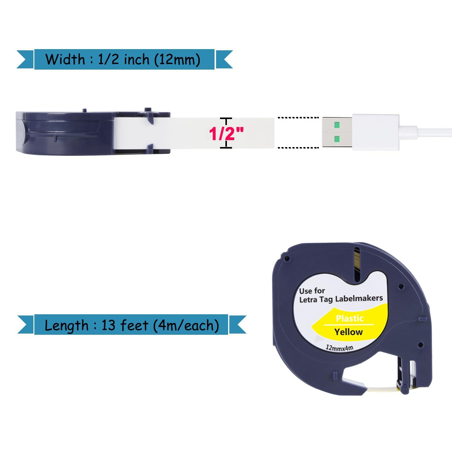 5PK Dymo Letratag Refill 91331 91330 White Plastic Label Tape 12mm LT-100H 1/2"