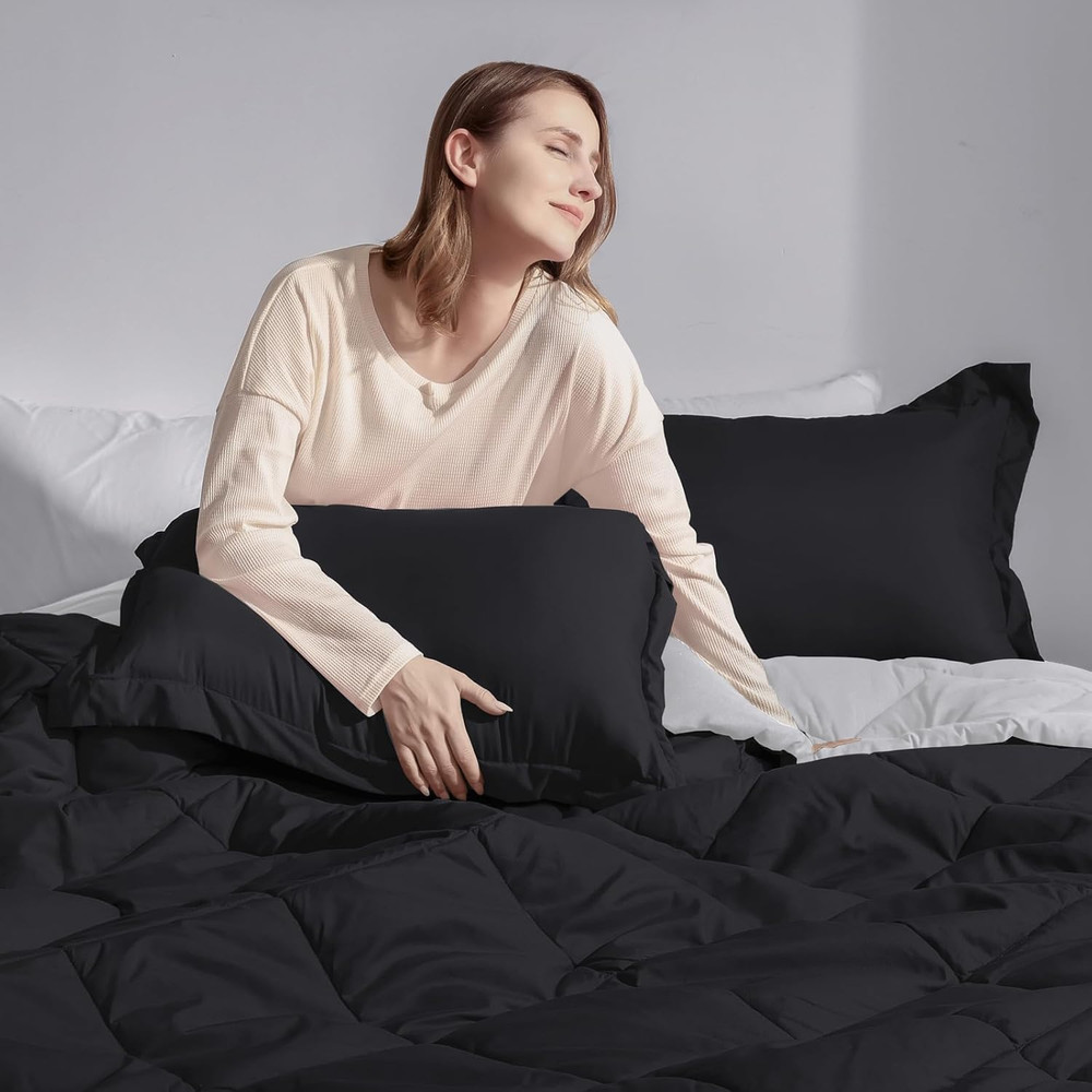 Queen Comforter Set - Black Comforter Set Queen, Reversible Bed Comforter Queen