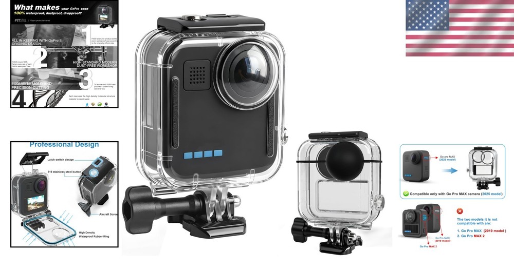 Waterproof Case for Go Pro Max 360 2025 - Anti-Scratch Shell