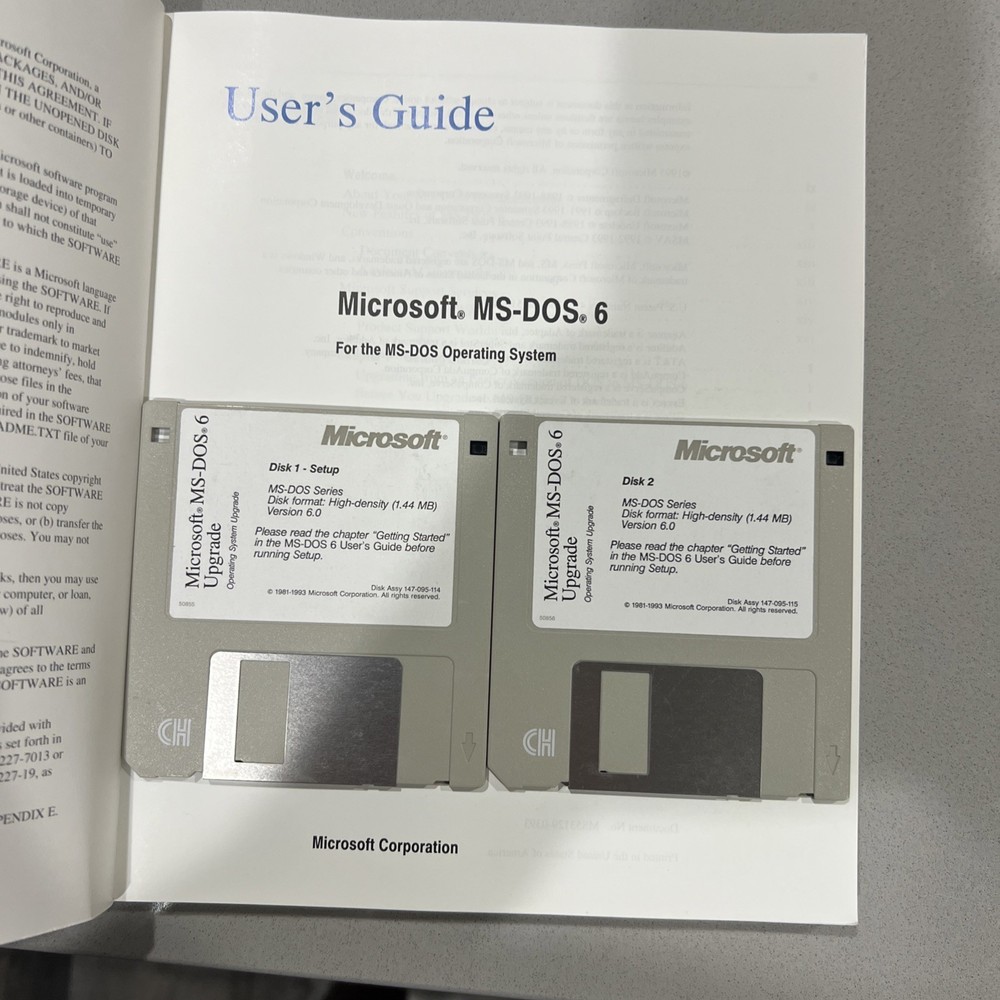 Vintage Microsoft MS-DOS 6 Upgrade 3.5 Floppy Disks (2) + User Guide