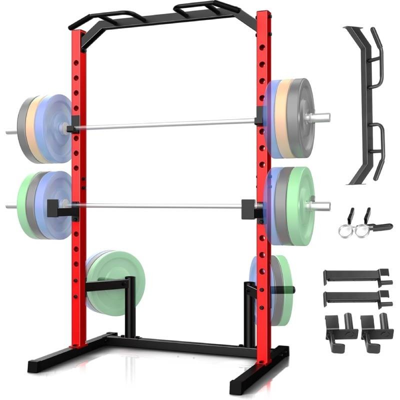 Power Cage Multi-Function Power Rack with Adjustable Cable Pulley System J-Hooks