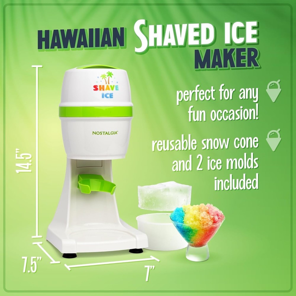 Snow Cone Shaved Ice Machine - Compact & Fun for Parties! Includes Cup & Molds
