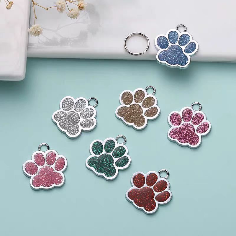 Personalized Paw Glitter Dog Tags Engraved Cat Puppy Pet ID Name Collar Tag New