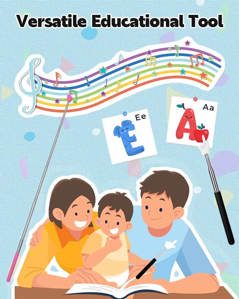 Dumero Extendable Finger Pointer Stick, School Collapsible Telescoping Black