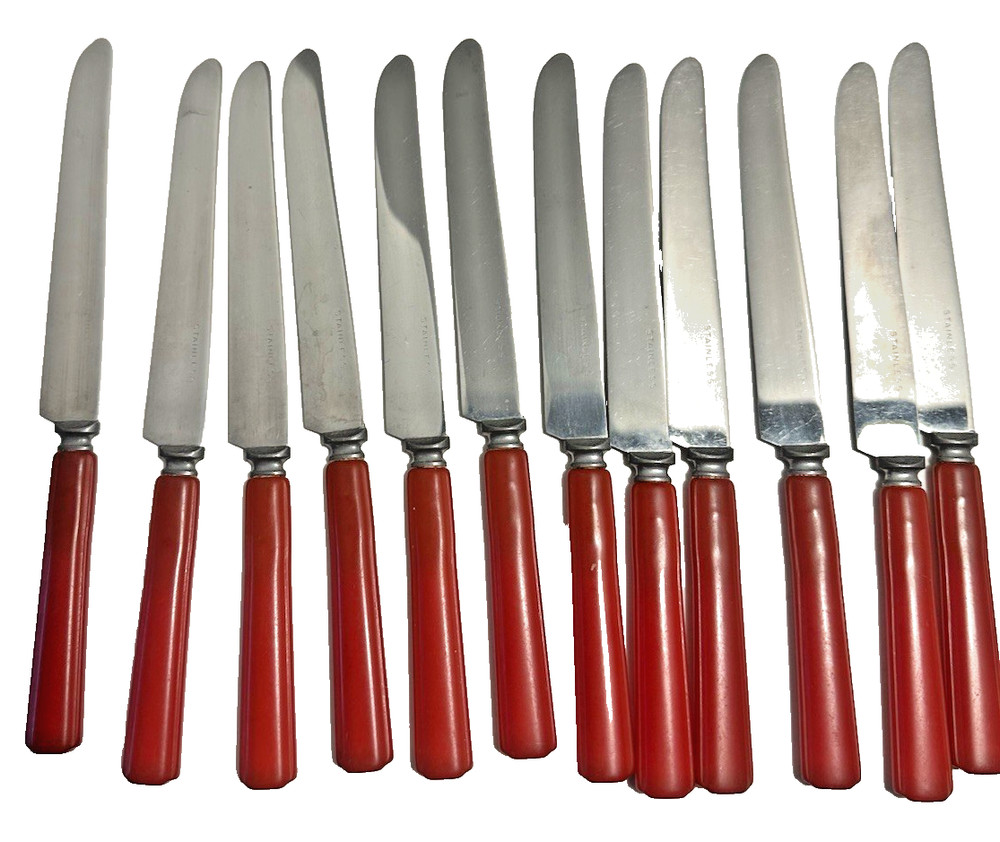 Red Bakelite Handled Stainless Flatware USA - 40 pieces