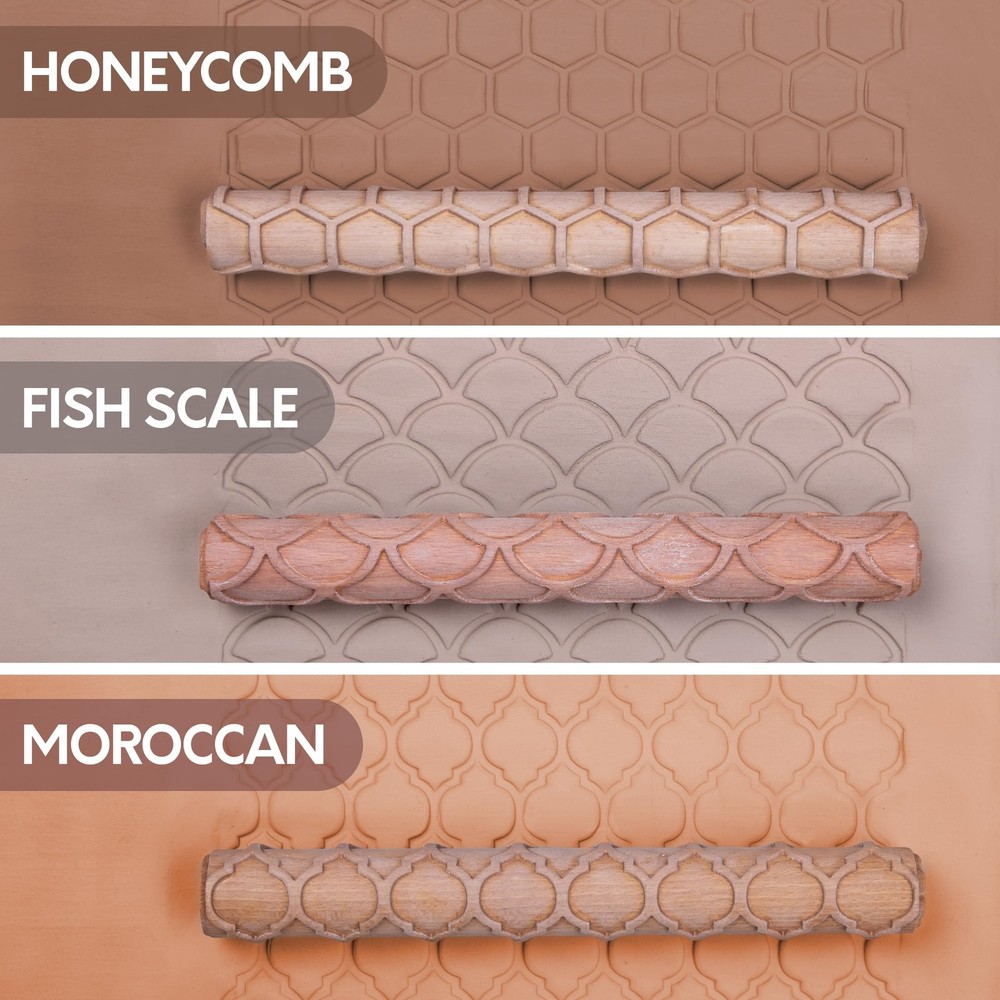 Extra Large Clay Texture Rollers with Pottery Stamps | 3 Texture Rollers | 6 ...